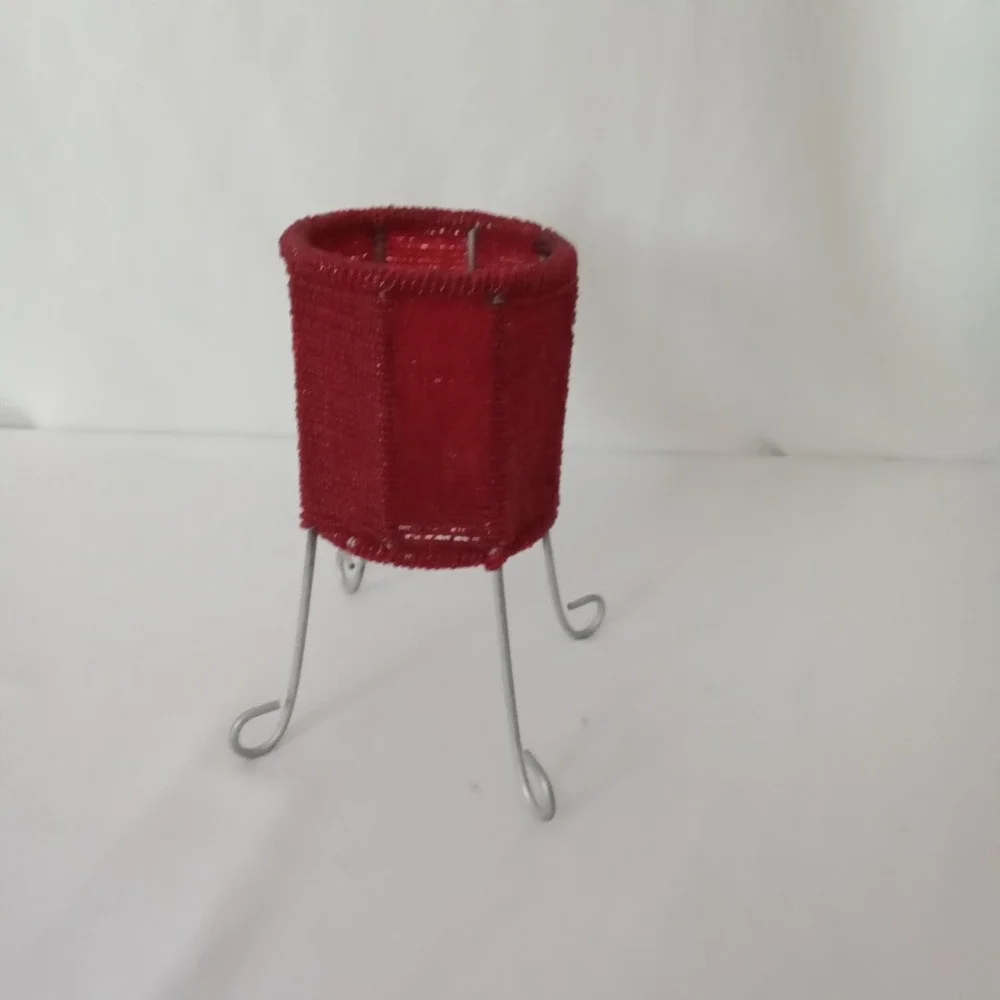 Red Beaded Votive Candle Holder Silver Wire Tripod Stand Boho Decor 6.5in